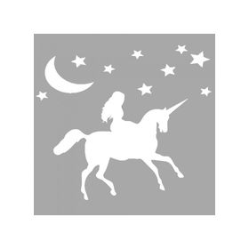 Artikel ST-1386 Unicornla Koşan Kız Stencil Tasarımı 30x30 cm Kanvas Tablo