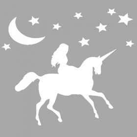 Artikel ST-1386 Unicornla Koşan Kız Stencil Tasarımı 30x30 cm Kanvas Tablo