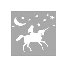 Artikel ST-1386 Unicornla Koşan Kız Stencil Tasarımı 30x30 cm Kanvas Tablo