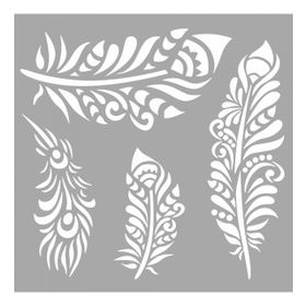 Artikel ST-1446 May Bohem Kuş Tüyleri Stencil Tasarımı 30x30 cm Kanvas Tablo