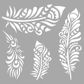 Artikel ST-1446 May Bohem Kuş Tüyleri Stencil Tasarımı 30x30 cm Kanvas Tablo