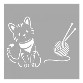 Artikel ST-1551 Kedi ve Yün Yumağı Stencil Tasarımı 30x30 cm Kanvas Tablo