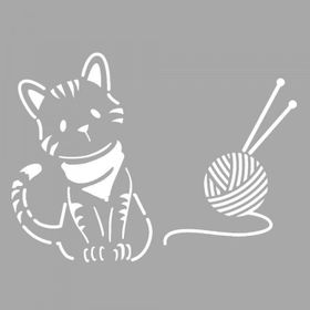 Artikel ST-1551 Kedi ve Yün Yumağı Stencil Tasarımı 30x30 cm Kanvas Tablo