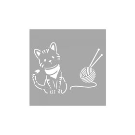 Artikel ST-1551 Kedi ve Yün Yumağı Stencil Tasarımı 30x30 cm Kanvas Tablo