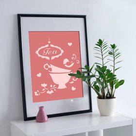 Artikel ST-244 Çay Stencil Tasarımı 30x30 cm Kanvas Tablo