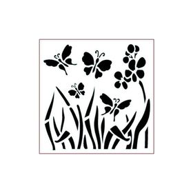 Artikel ST-400 Tarlada Kelebekler Stencil Tasarımı 30x30 cm Kanvas Tablo