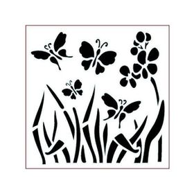 Artikel ST-400 Tarlada Kelebekler Stencil Tasarımı 30x30 cm Kanvas Tablo