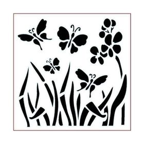 Artikel ST-400 Tarlada Kelebekler Stencil Tasarımı 30x30 cm Kanvas Tablo