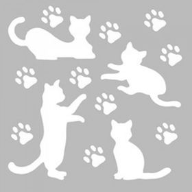 Artikel ST-530 Kediler ve Patiler Stencil Tasarımı 30x30 cm Kanvas Tablo