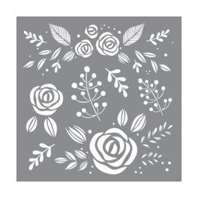 Artikel ST-639 Gül ve Yabani Çiçekler Stencil Tasarımı 30x30 cm Kanvas Tablo
