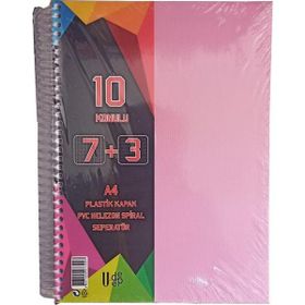 Artlantis 10 Konulu 300 Yaprak 7 Kareli + 3 Çizgili Plastik Kapak Seperatörlü Pembe Spiralli Defter