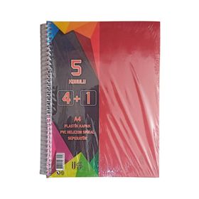Artlantis 5 Konulu 125 Yaprak 4 Kareli + 1 Çizgili Plastik Kapak Seperatörlü Kırmızı Spiralli Defter
