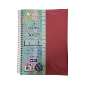 Artlantis 5 Konulu 150 Yaprak 4 Kareli + 1 Çizgili Spralli Plastik Kapak Seperatörlü 18x25 cm Kırmızı Spiralli Defter