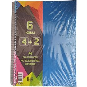 Artlantis 6 Konulu 150 Yaprak 4 Kareli + 2 Çizgili Plastik Kapak Seperatörlü Mavi Spiralli Defter