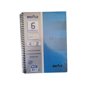 Artlantis 6 Konulu 180 Yaprak 4 Kareli + 2 Çizgili Plastik Kapak Seperatörlü Mavi Spiralli Defter