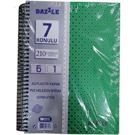 Artlantis 7 Konulu 210 Yaprak 6 Kareli + 1 Çizgili Plastik Kapak Seperatörlü Yeşil Spiralli Defter
