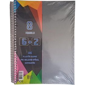 Artlantis 8 Konulu 200 Yaprak 6 Kareli + 2 Çizgili Plastik Kapak Seperatörlü Gri Spiralli Defter