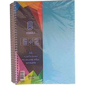Artlantis 8 Konulu 200 Yaprak 6 Kareli + 2 Çizgili Plastik Kapak Seperatörlü Mavi Spiralli Defter