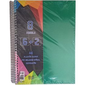 Artlantis 8 Konulu 200 Yaprak 6 Kareli + 2 Çizgili Plastik Kapak Seperatörlü Yeşil Spiralli Defter