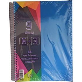 Artlantis 9 Konulu 225 Yaprak 6 Kareli + 3 Çizgili Plastik Kapak Seperatörlü Mavi Spiralli Defter