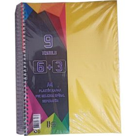 Artlantis 9 Konulu 225 Yaprak 6 Kareli + 3 Çizgili Plastik Kapak Seperatörlü Sarı Spiralli Defter