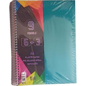 Artlantis 9 Konulu 225 Yaprak 6 Kareli + 3 Çizgili Plastik Kapak Seperatörlü Yeşil Spiralli Defter