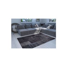Artloop AL-81 Patchwork Desenli Jazz Şönil Pamuk Polyester Siyah Salon Halısı Halı