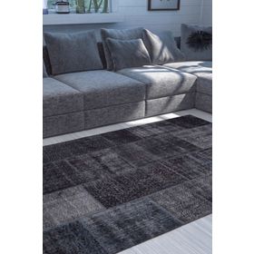 Artloop AL-81 Patchwork Desenli Jazz Şönil Pamuk Polyester Siyah Salon Halısı Halı