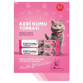 Arvale 7 Adet 82x50 cm Pudra Kokulu Büzgülü Poşet Kedi Kumu Torbası