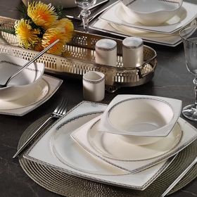 Aryıldız Bone Square Line Platin 12 Kişilik 60 Parça Yemek Takımı