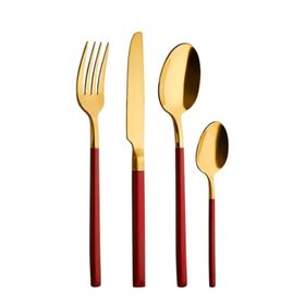 Aryıldız Soho Prestige 24 Parça Gold Kırmızı Çatal Kaşık Bıçak Takımı