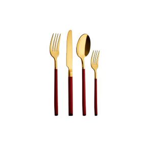 Aryıldız Soho Prestige Gold 24 Parça 6 Kişilik Kırmızı Çatal Kaşık Bıçak Takımı