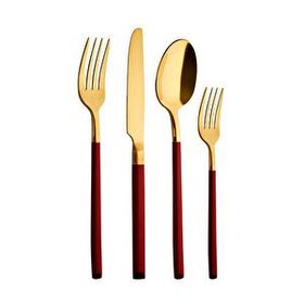 Aryıldız Soho Prestige Gold 24 Parça 6 Kişilik Kırmızı Çatal Kaşık Bıçak Takımı