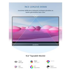 Arzopa A1 15.6 inç 60Hz IPS Taşınabilir Monitör
