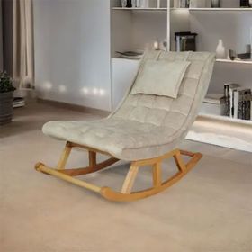 Asedia Mobilya Miskin Naturel Ahşap Sallanan Sandalye Baba Okuma Uzanma Koltuğu Krem Berjer