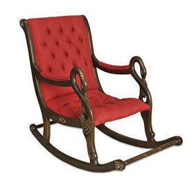 Asedia Mobilya Vintage Kuğu Ceviz El Oyması Ahşap Sallanan Sandalye Dinlenme Koltuğu Kırmızı Berjer