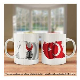 Asil Hediyelik Çift Yön Baskılı Altın Ordu Bayrağı Ve Türkiye Bayrağı Kupa Bardak