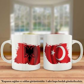 Asil Hediyelik Çift Yön Baskılı Arnavutluk Bayrağı Çift Başlı Kartal Ve Türkiye Bayrağı Kupa Bardak