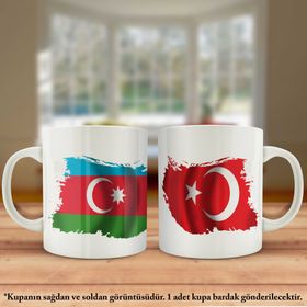 Asil Hediyelik Çift Yön Baskılı Azerbaycan Cumhuriyeti Ve Türkiye Bayrağı Kupa Bardak