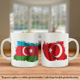 Asil Hediyelik Çift Yön Baskılı Azerbaycan Cumhuriyeti Ve Türkiye Bayrağı Kupa Bardak