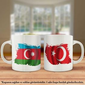Asil Hediyelik Çift Yön Baskılı Azerbaycan Cumhuriyeti Ve Türkiye Bayrağı Kupa Bardak