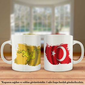 Asil Hediyelik Çift Yön Baskılı Büyük Hun İmparatorluğu Ve Türkiye Bayrağı Kupa Bardak