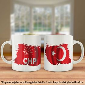 Asil Hediyelik Çift Yön Baskılı CHP-Cumhuriyet Halk Partisi Ve Türkiye Bayrağı Kupa Bardak