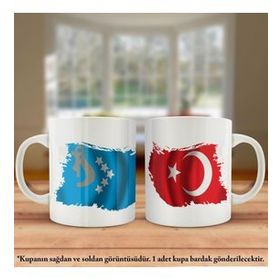 Asil Hediyelik Çift Yön Baskılı Hazar Kağanlığı Ve Türkiye Bayrağı Kupa Bardak