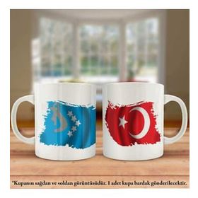 Asil Hediyelik Çift Yön Baskılı Hazar Kağanlığı Ve Türkiye Bayrağı Kupa Bardak