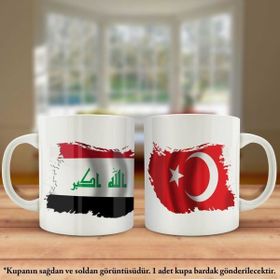 Asil Hediyelik Çift Yön Baskılı Irak Bayrağı Ve Türkiye Bayrağı Kupa Bardak