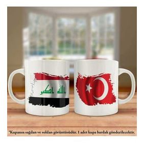 Asil Hediyelik Çift Yön Baskılı Irak Bayrağı Ve Türkiye Bayrağı Kupa Bardak