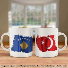 Asil Hediyelik Çift Yön Baskılı Kuzey Kosova Cumhuriyeti Bayrağı Ve Türkiye Bayrağı Kupa Bardak