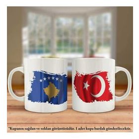 Asil Hediyelik Çift Yön Baskılı Kuzey Kosova Cumhuriyeti Bayrağı Ve Türkiye Bayrağı Kupa Bardak