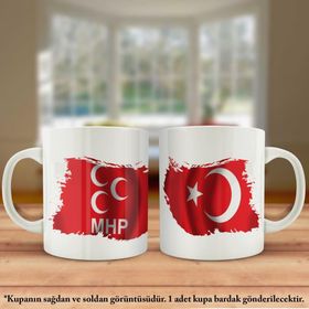 Asil Hediyelik Çift Yön Baskılı Milliyetçi Hareket Partisi -MHP Ve Türkiye Bayrağı Kupa Bardak